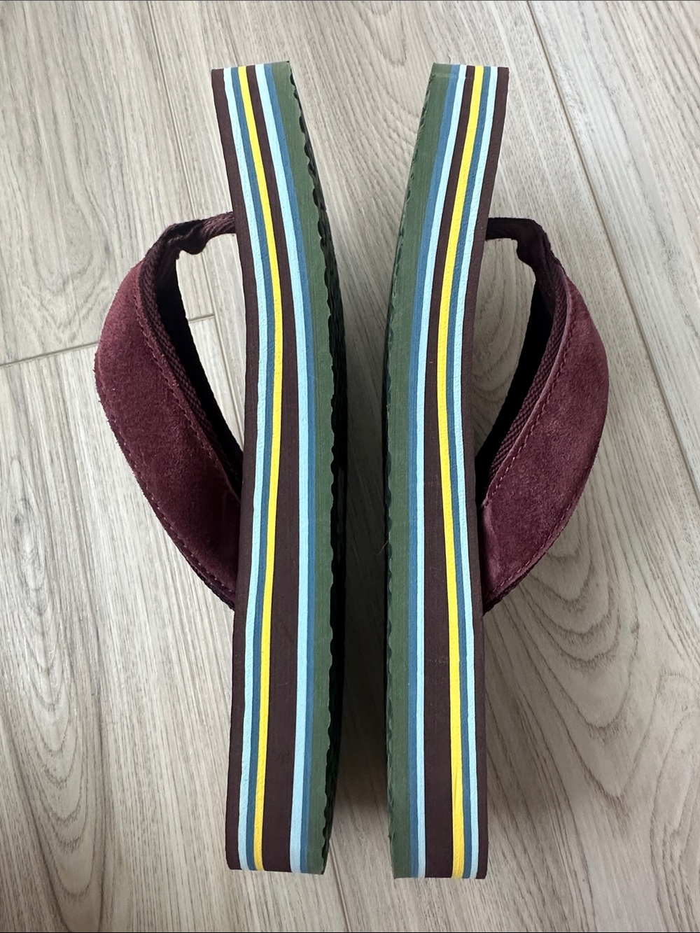 Tory Burch Burgundy Suede Platform Flip Flops with Multi-Striped Sole size 9 - Picture 6 of 8